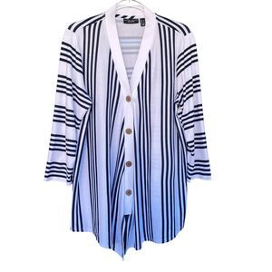 Susan Graver Weekend Women Button Up Top Large Vertical Striped Slimming‎ QVC